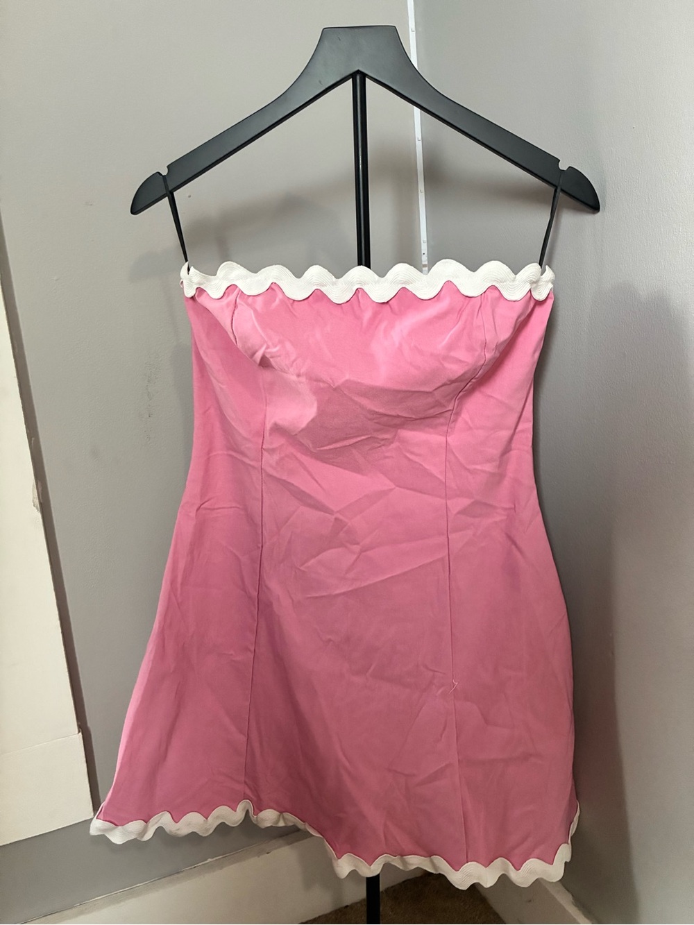 Pink Strapless Scalloped Trim Mini Dress